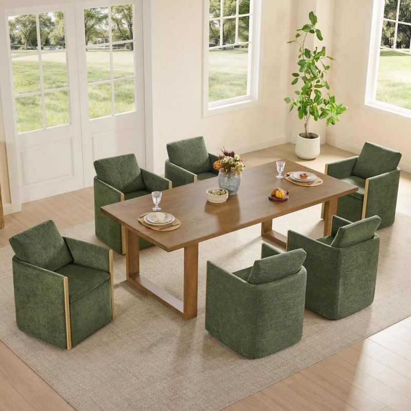 Spruce & Spring - Tessa Green Fabric Modern Upholstered Dining Chairs with Rolling Wheels and Hidden Storage for Dining Room