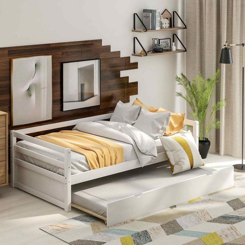 Polibi - White Twin Size Daybed with Trundle Frame Set