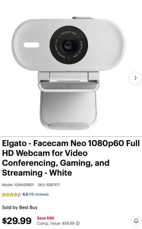 $29.99 ELGATO FACECAM NEO 💻