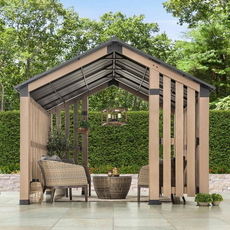 Sunjoy - Sienna 11 ft. x 11 ft.Cedar Wood Framed Hot Tub Gazebo with Aluminum and Steel Hardtop
