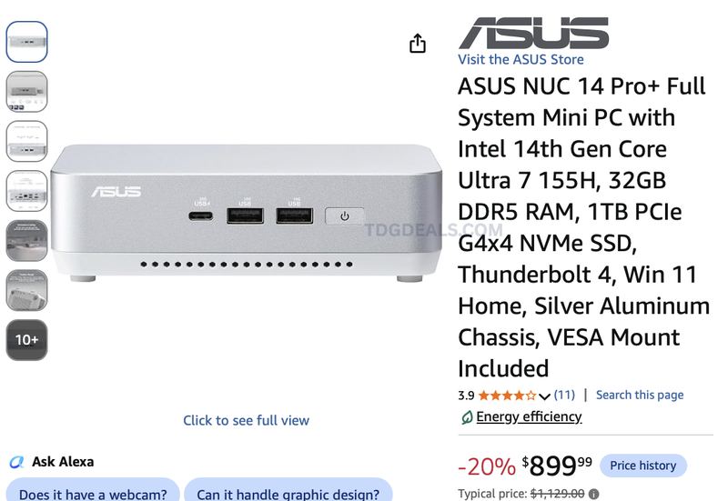 $1,129 ASUS NUC 14 PRO+ MINI PC NOW $899.99