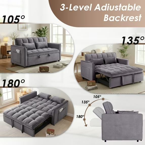 3 in 1 Convertible Sleeper Sofa Bed with Storage Pocket in Dark Gray NOW $169
