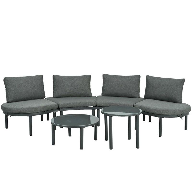Boosicavelly - 6-Piece Gray Aluminum Outdoor Patio Conversation Sofa Set with Gray Cushions