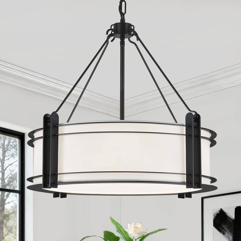 ZSMIHDOH - 5-Light Black Drum Chandelier With Fabric Shape For Dining Room Bedroom Foyer