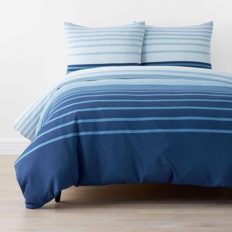 The Company Store - Company Cotton Blue Multi Jersey Knit Stripe Full Cotton Comforter