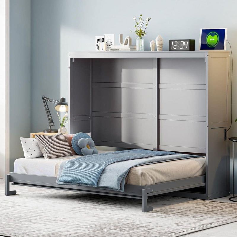 Polibi - Gray Wood/Metal Frame Queen Size Murphy Bed