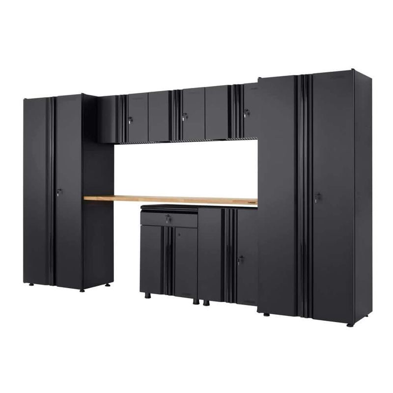 Husky - 8-Piece Regular Duty Welded Steel Garage Storage System in Black (133 in. W x 75 in. H x 19.6 in. D)