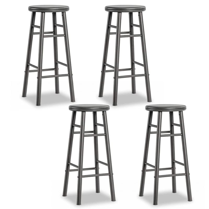 Gymax - 29'' Swivel Bar Stools Set of 4 w/Backless Design Footrests & Strong Crossbars - Gray