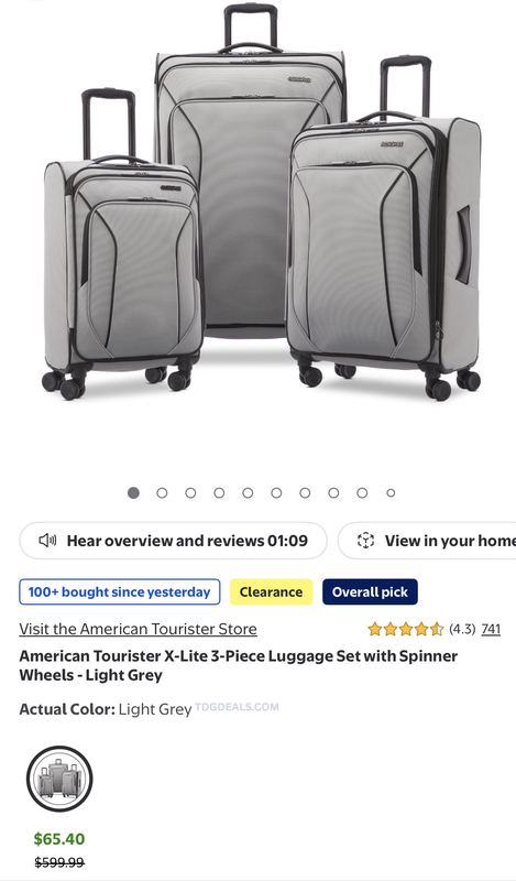 American Tourister 3-Piece Spinner Luggage Set is down to $65.40 at Walmart.