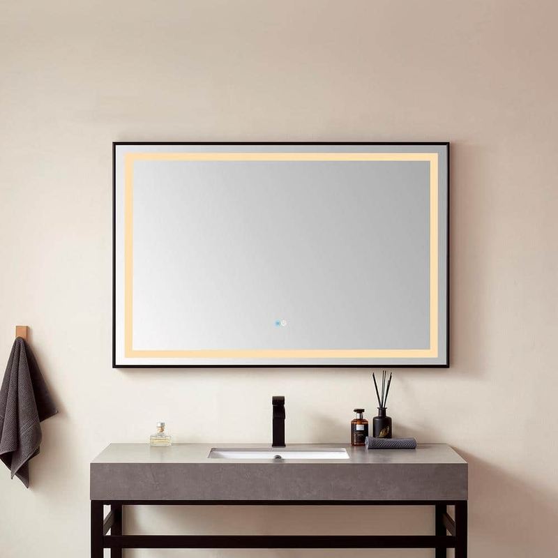 ROSWELL - Teruel 36 in. W x 32 in. H Large Rectangular Aluminum Framed LED Wall Bathroom Vanity Mirror in Matte Black