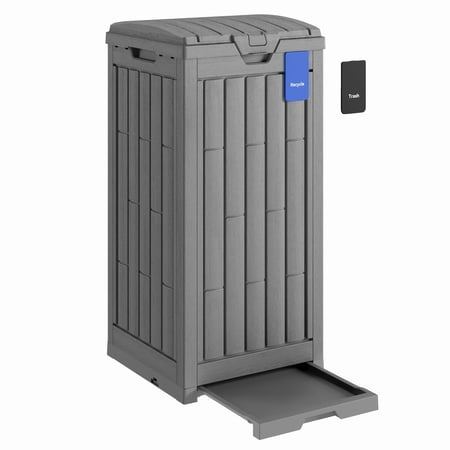 EAST OAK 38 Gallon Outdoor Trash Can | Waterproof Resin Garbage Can with Tiered Lid & Drip Tray | Outside Trash Bin for Patio | Kitchen, Backyard & Deck | Gray