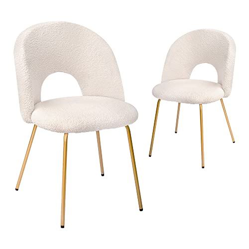 CangLong Set of 2 Velvet Dining Chairs with Metal Legs for Living Room,Kitchen,White