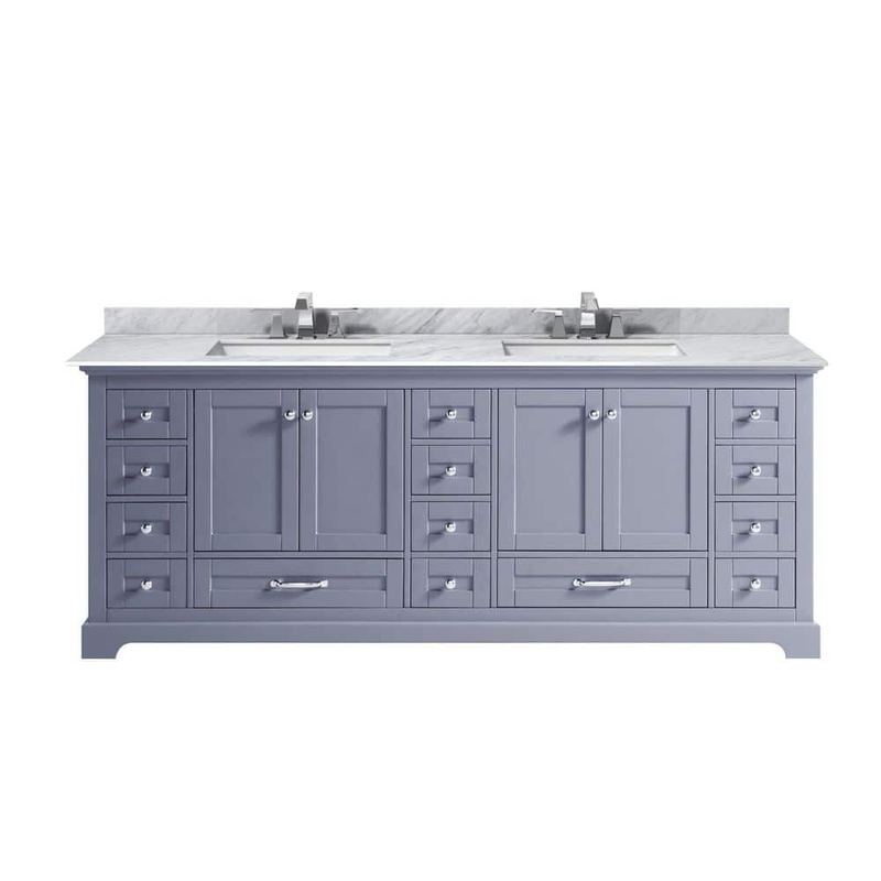 Lexora - Dukes 84 in. W x 22 in. D Dark Grey Double Bath Vanity with Carrara Marble Top, and Faucet Set