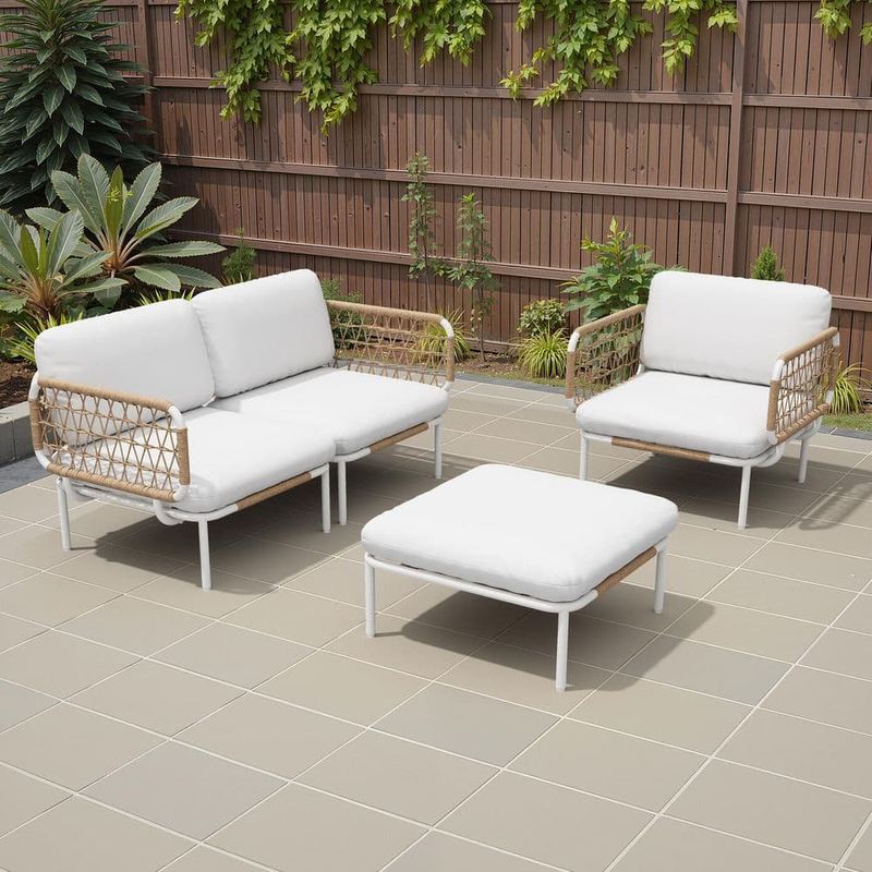Crestlive Products - 4-Piece Rattan Aluminum Outdoor Sectional Set with Beige Cushions
