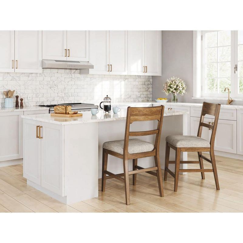 Signature DESIGN BY ASHLEY - Cabalynn 42 in. H Beige/Light Brown Full Back Wood Framed Bar Stool with Upholstery Seat (Set of 2)