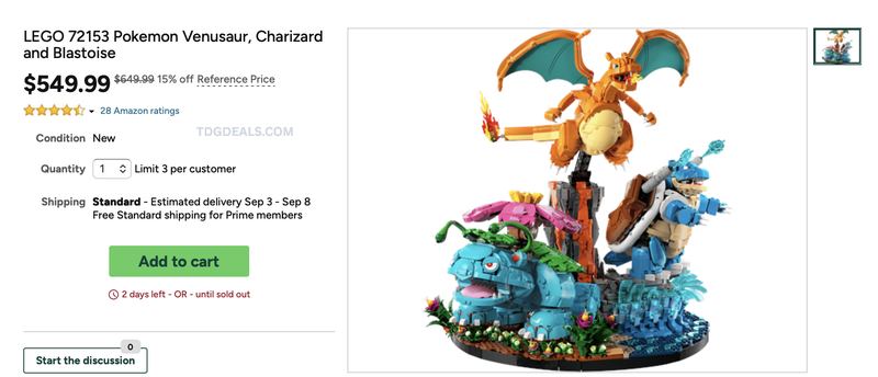 $549.99 LEGO POKEMON VENUSAUR, CHARIZARD & BLASTOISE @ WOOT
