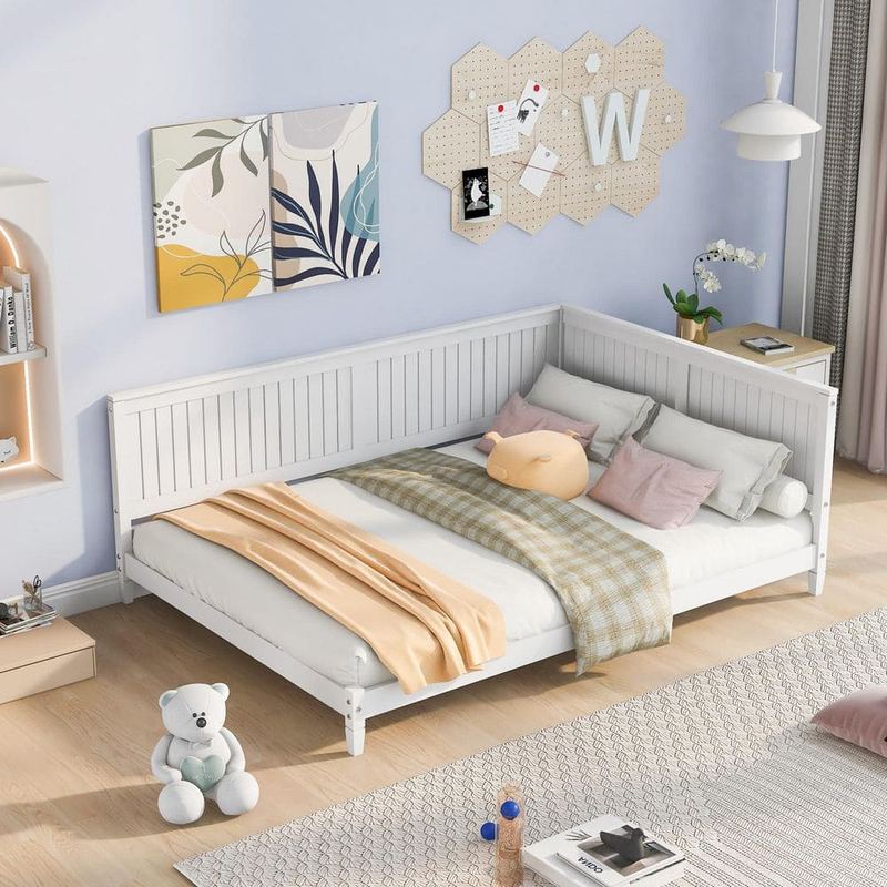 Nestfair - White Full Daybed with Backrest and Unique Armrest