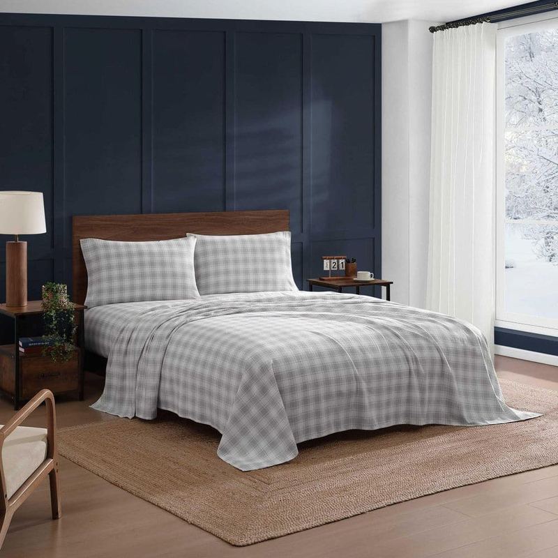 Tommy Hilfiger - Mill Creek Plaid 4-Piece Grey Flannel Queen Sheet Set