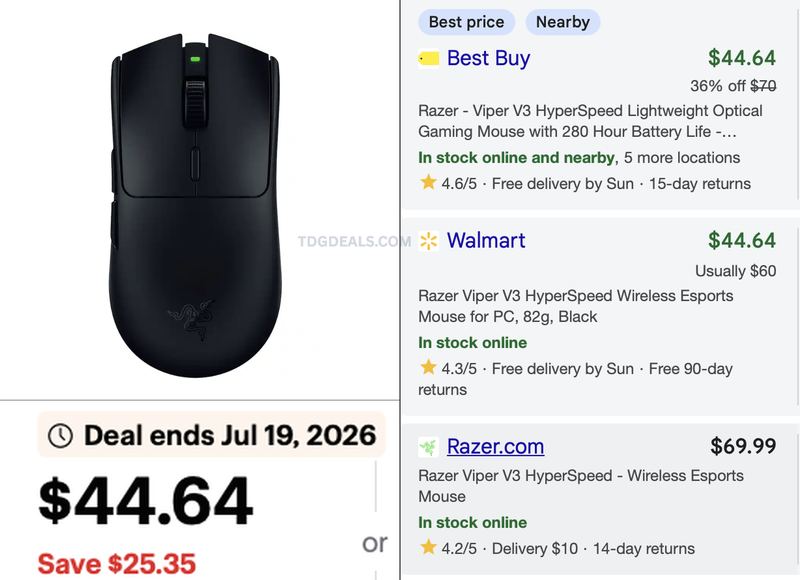 $69.99 RAZER WIRELESS GAMING MOUSE FOR $44.64 💻