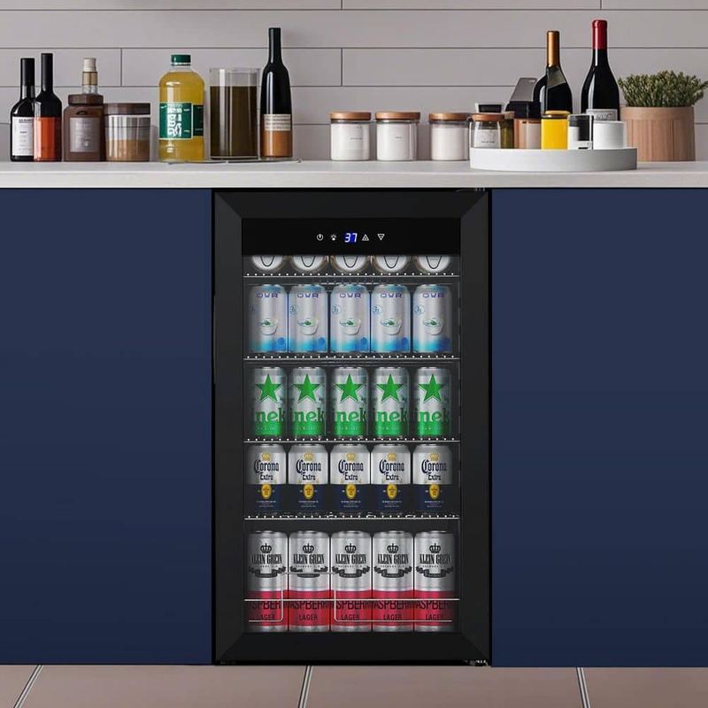 Nipus - 17.5 in. 145-Can Single Zone Beverage Cooler Freestanding in Black with Recessed Handle and Adjustable Storage