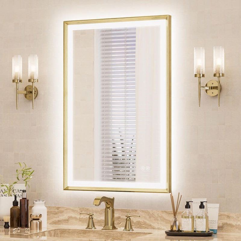 ACEGOSES - 24 in. W x 36 in. H Dimmable LED Anti-Fog Modern Aluminum  Bathroom Vanity Mirror with Memory Function, Brushed Gold