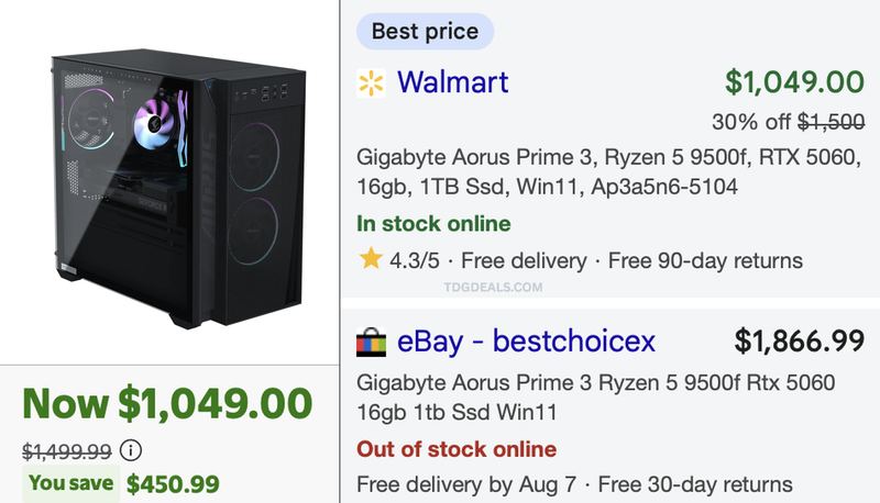 CHECK FOR STOCK 🚨  GIGABYTE AORUS PRIME 3 GAMING PC FOR $1,049