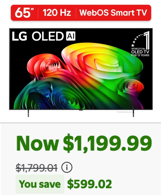 $1,799.01 LG 65IN OLED AI B6 4K TV NOW $1,199.99