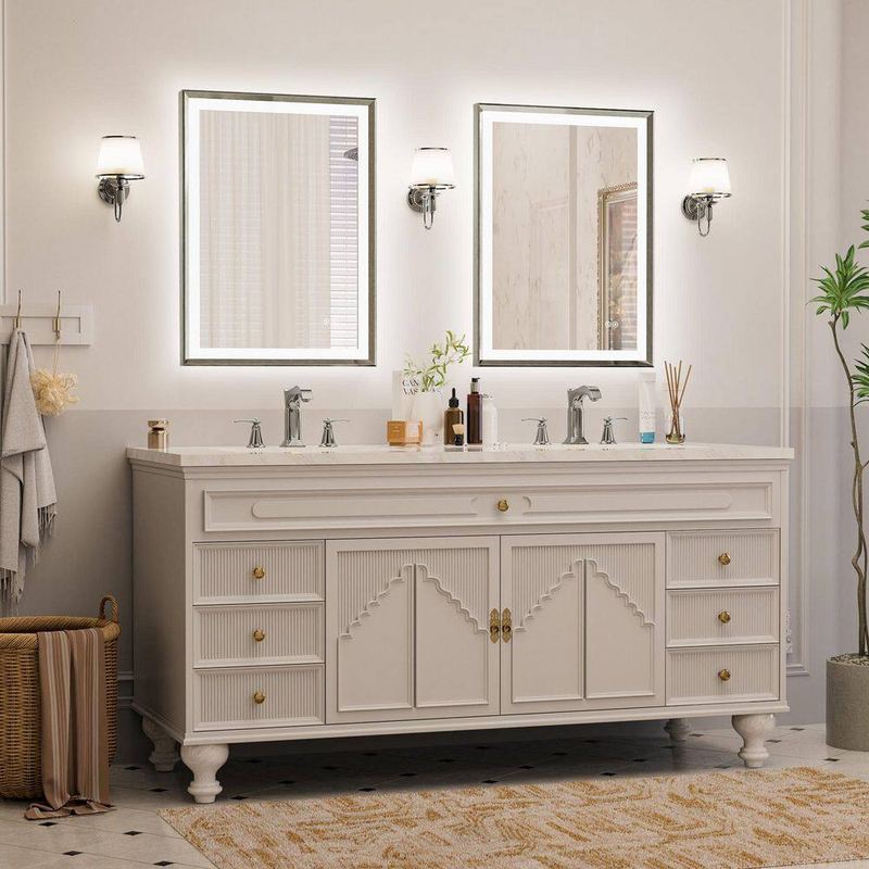 ACEGOSES - 2-Pack 22 in. W x 30 in. H Dimmable LED Anti-Fog Modern Aluminum Bathroom Vanity Mirror with Memory, Brushed Nickel
