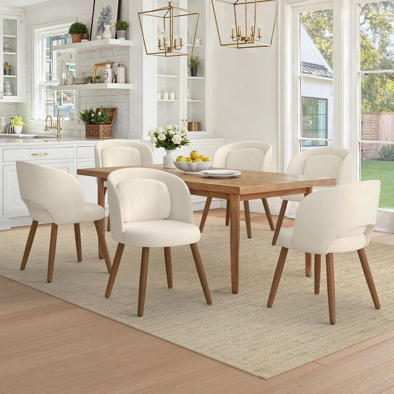 OrangeOne - Cath 30 in Linen Fabric Upholstered Solid Wood Legs Dining Chair with Detachable Pillow (Set of 6)