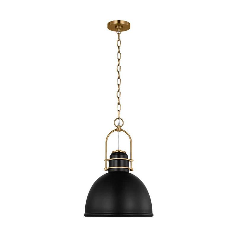 Generation Lighting - Upland 15.5 in. W x 22.75 in. H 1-Light Burnished Black/Midnight Black Extra Large Pendant Light with Black Steel Shade