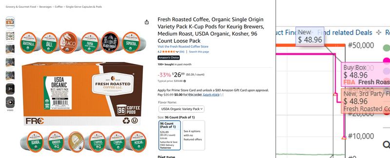FRESH ROASTED ORGANIC COFFEE K-CUPS 96-PACK — $26.89