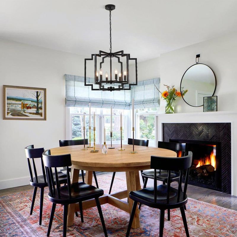 ADSENSTY - 6-Light Black Modern Farmhouse Chandelier Geometric Metal Hanging Pendant Light for Kitchen Island Living Room