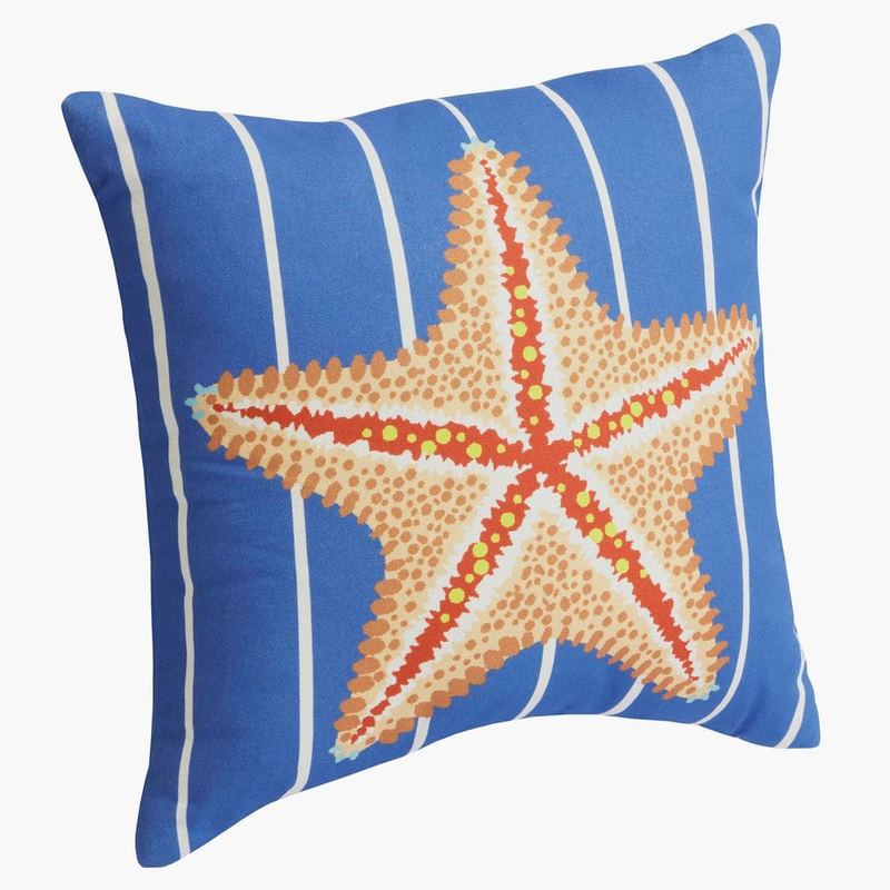 Hampton Bay - 18 in. x 18 in. Outdoor Patio Throw Pillow in Blue Starfish