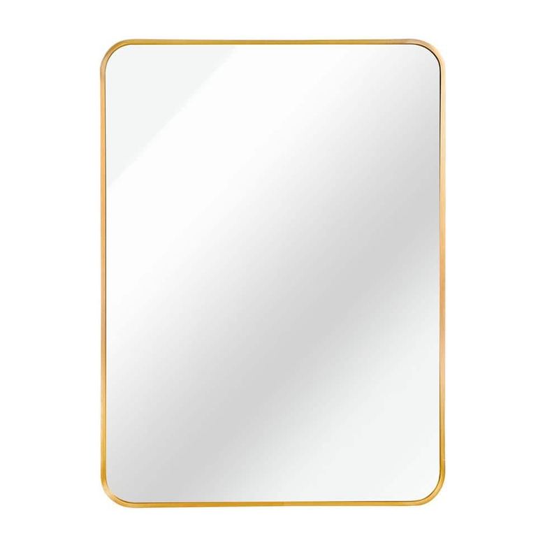 Qualler - 24 in. W x 36 in. H Rectangle Metal Frame Wall Bathroom Vanity Mirror in Gold