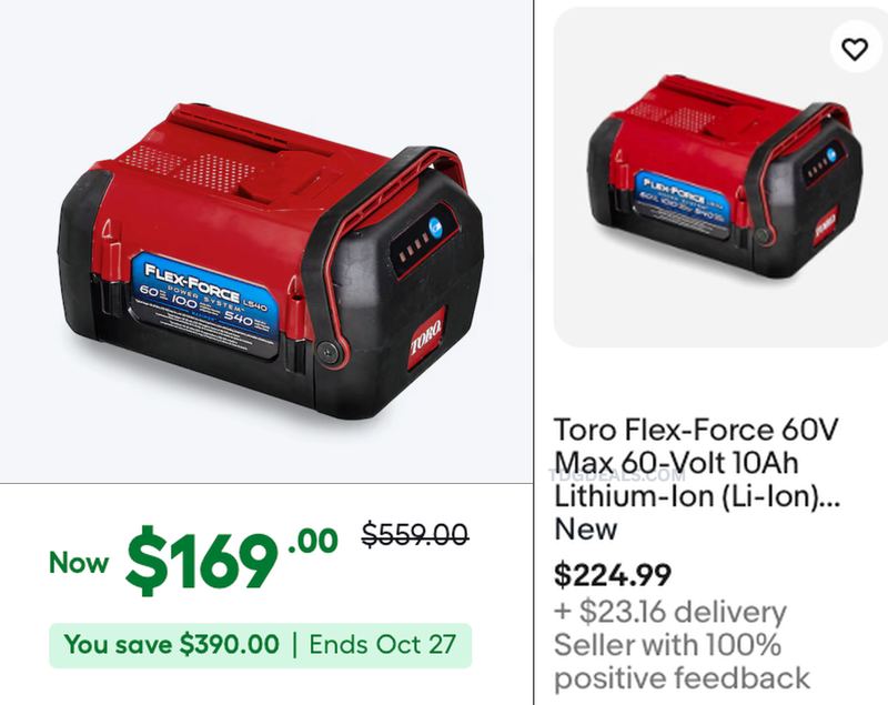 $390 OFF A TORO 60V 10AH BATTERY (TODAY ONLY)