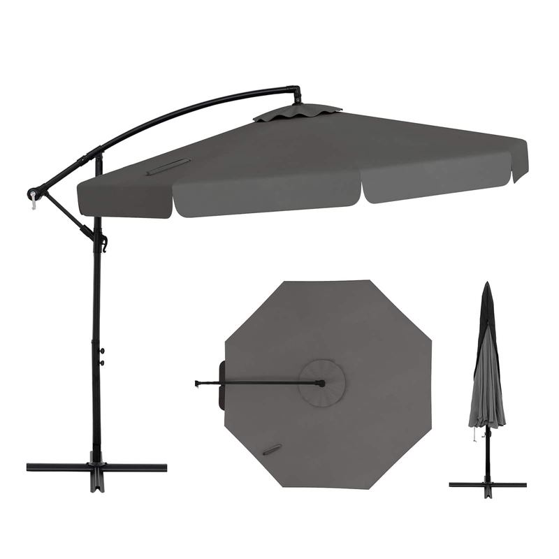 Gymax - 10FT Offset Hanging Umbrella Patio Cantilever Umbrella w/ Easy Tilt Adjustment - Gray