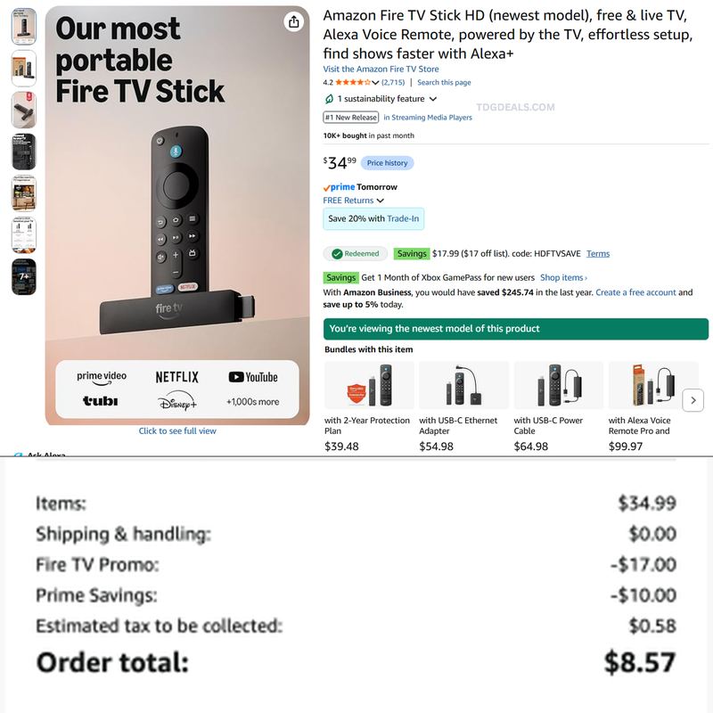 AMAZON FIRE TV STICK HD — $8