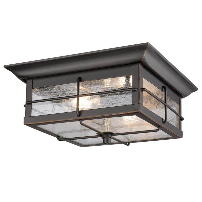Westinghouse - Orwell 2-Light Oil Rubbed Bronze with Highlights Outdoor Flush Mount Light with Clear Seeded Glass