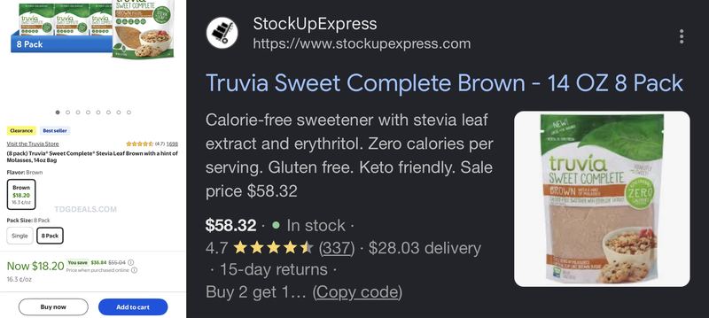 Truvia Sweet Complete Brown Sweetener (8-Pack, 14 oz Each)