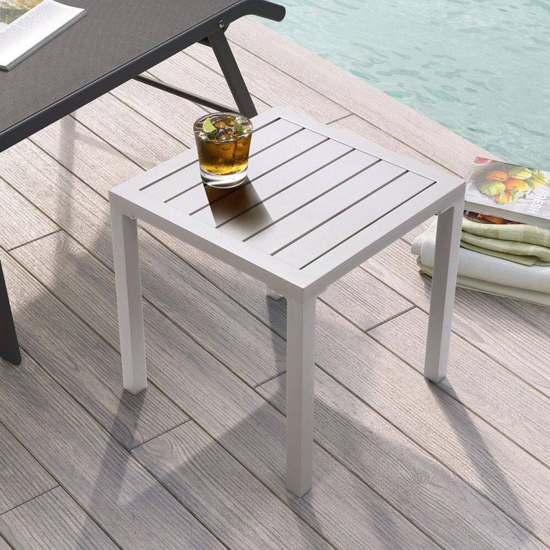 Pellebant - Square Aluminum Outdoor Side Table in Beige