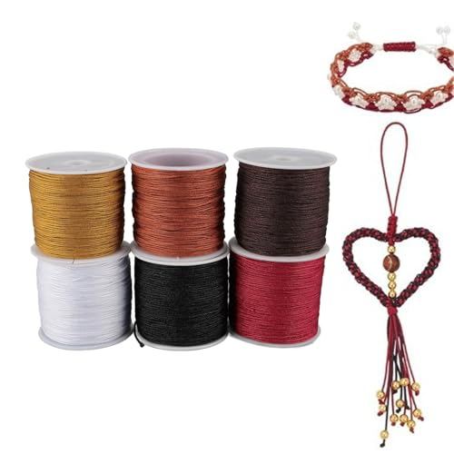 POCREATION Nylon Beading Cord 0.8mm, 6 Rolls × 50M Jewelry Making String for Beads, Crafts, DIY Sewing & Knotting