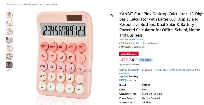 KANBIT PINK DESKTOP CALCULATOR — $4.47