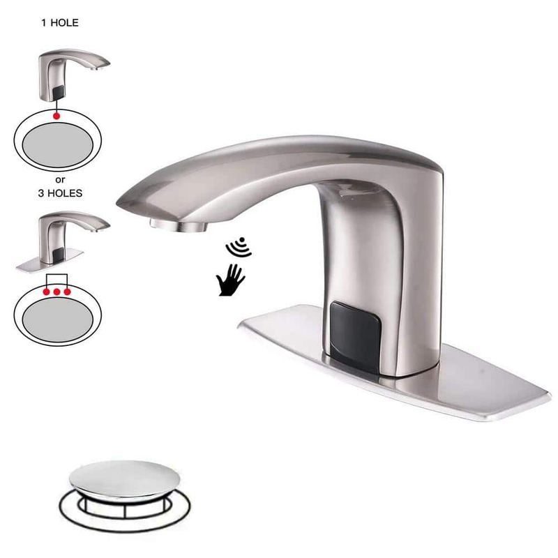 BWE - Automatic Sensor Touchless Bathroom Sink Faucet With Deck Plate & Pop Up Drain In Brushed Nickel