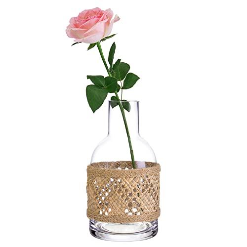 Diamond Star Rustic Glass Vase Decorative Flower Vase for Home Farmhouse Wedding Table Centerpieces (4" X 8")