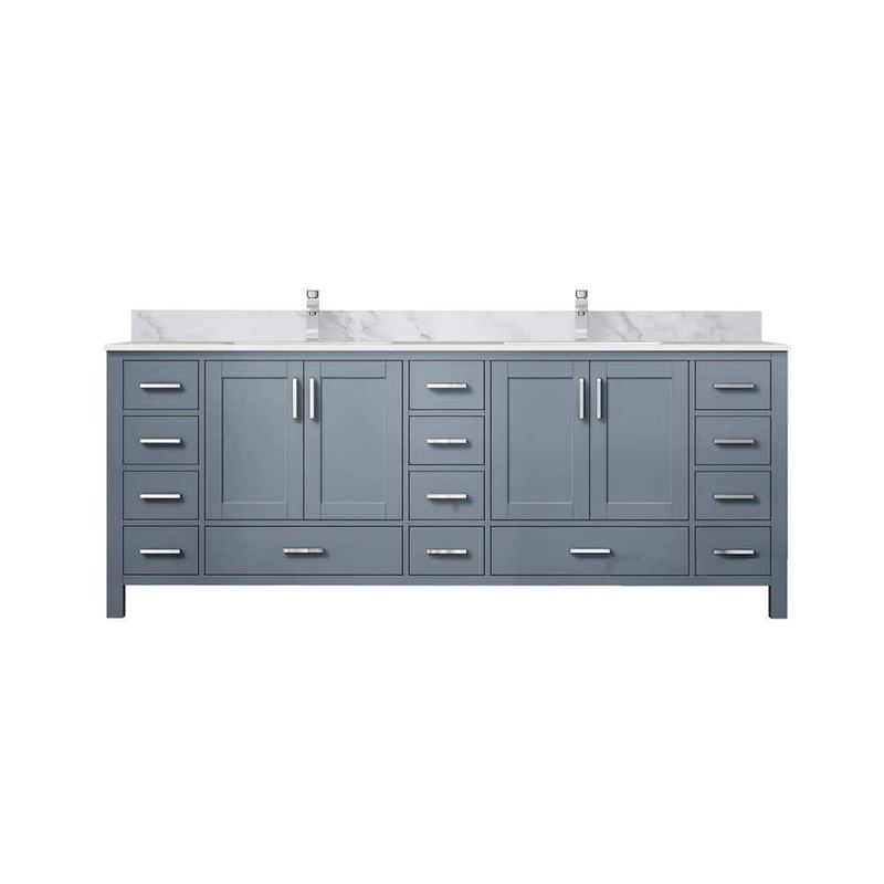 Lexora - Jacques 84 in. W x 22 in. D Dark Grey Double Bath Vanity with Carrara Marble Top, and Faucet Set