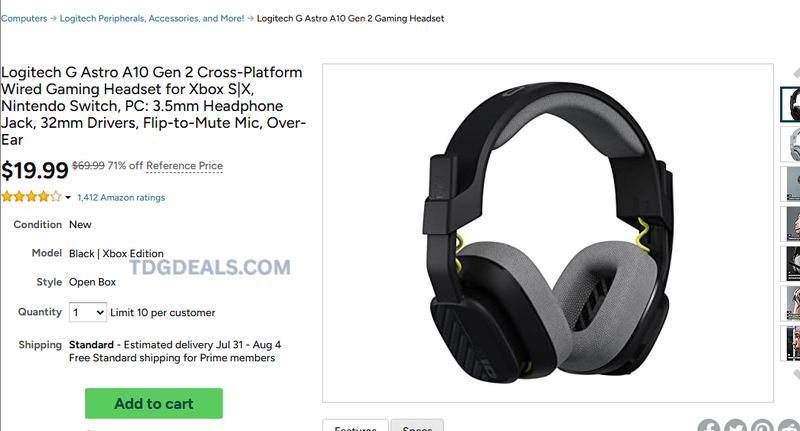 LOGITECH G ASTRO A10 GEN 2 — $19.99