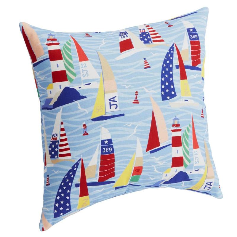 Hampton Bay - 18 in. x 18 in. Outdoor Patio Throw Pillow in Sailboats