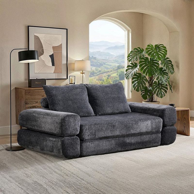 Karl home - 80.7 in. Dark Gray Chenille Queen Size Sofa Bed for Living Rooms