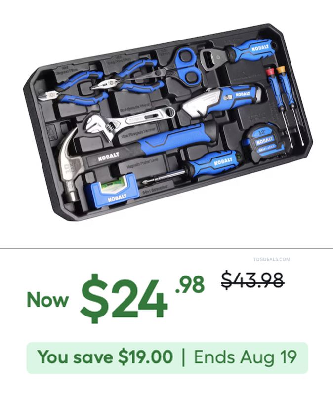 $24.98 KOBALT HOUSEHOLD TOOL SET WITH HARD CASE