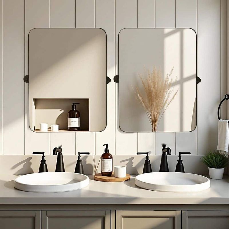 Dovelina - Black Bathroom Mirrors-24 in. W x 36 in. H Round Corner Rectangle Iron Framed
